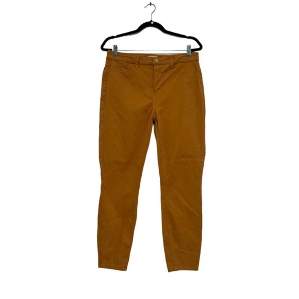 L’AGENCE Coated Skinny Jeans Mid Rise Ankle Crop Brown Copper Size 31
